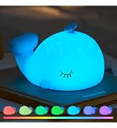 Fieldspark Cute Blue Whale Night Light for Kids Rechargeable, Battery Operated Nightlight 3 Level...