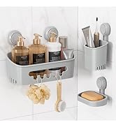 LEVERLOC Shower Caddy Suction Cup Set Shower Organizer &amp; Soap Holder &amp; Toothbrush Holder, Bathroo...