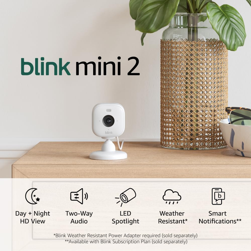 Mini 2 (Newest Model) — Home Security & Pet Camera(S) with HD Video, Color Night View, Motion Detection, Two-Way Audio, and Built-In Spotlight — 1 Camera (White)