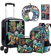 CCJPX 5Pcs Kids Luggage Set, 16.5" Boys Travel Suitcase with Spinner Wheels, Dinosaur Hard shell ...
