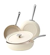 Redchef Ceramic Frying Pans, 4-Piece Non Stick Frying Pans, Non Toxic Skillet with Lid, Ceramic C...