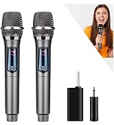 HUACAM 2.4G Wireless Microphone,Dual Microphones for Karaoke, Wireless Dynamic Microphone with Re...