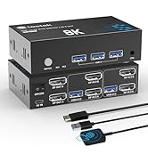Steetek DisplayPort KVM Switch 2 Monitors 2 Computers, with 3 USB 3.0 Hub, 8K@60Hz DP 1.4 Dual Mo...