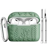 AIRSPO Airpod Pro 2nd Generation Case, 3D Floral Embossed Soft Silicone Protective Cover with Cle...