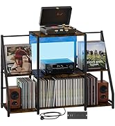 HavenlyYouth Record Player Stand, Vinyl Record Holder Up to 300 Albums, Large Player Table with P...