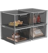 SpaceHacks 4 Pack Stackable Makeup Organizer and Storage, Acrylic Organizers,Clear Plastic Storag...