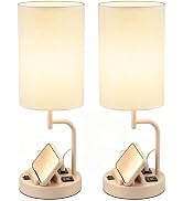 Dreamholder 2 Pack Table Lamp, Bedside Lamp with 3 USB Charging Ports &amp; AC Outlet, USB Desk Lamp ...