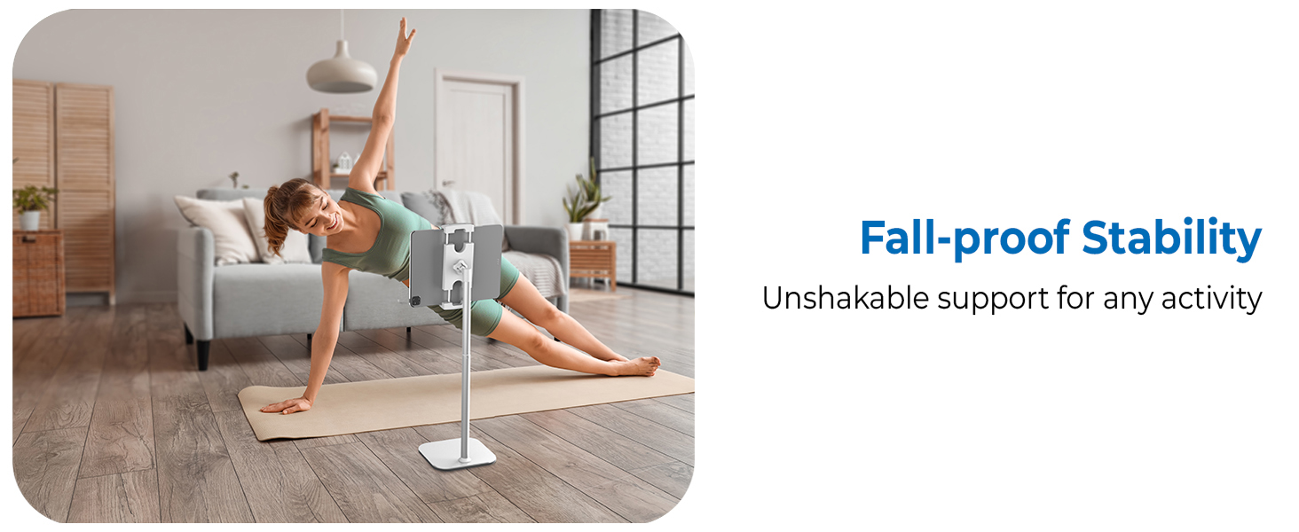 Fall-proof tablet stand for desk, strong tablet mount and stable i pad stand for workouts