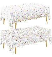 2Pcs Spring Floral Tablecloth Wildflower Table Cloth Plastic Disposable Tablecloth Butterfly Flow...