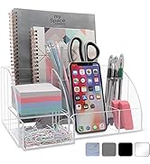 Acrylic Office Desk Organizer with Drawer, 9 Compartments, Clear All in One Office Supplies and C...