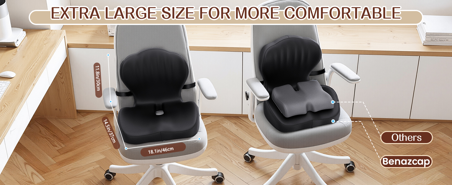 Benazcap Memory Foam Seat Cushion with Lumbar Support Pillow for Office Chair