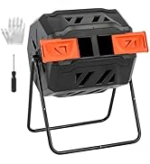 OLIXIS Compost Bin Outdoor 43 Gallon, Dual Chamber Composter Tumbler Outdoor with Gloves, Efficie...