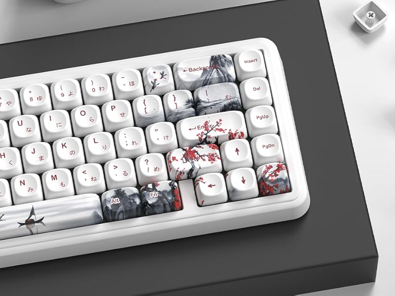 White Japanese PBT Keycap Set,Cherry Blossom MOA Profile Keycaps,Dye-Sub Custom Keyboard Key caps
