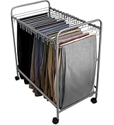 Evelots Pants Rack with 20 Pants Hangers Rolling Trolley Cart - Skirt Hangers, Jean Organizer for...