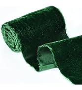 RIBBOOO Emerald Green Velvet Ribbon Fringe Frayed Silk Wide Velvet Ribbon (5 Yards) for Christmas...