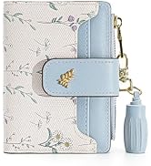 Stylifeo Small Wallets for Women RFID Blocking Leather Bifold Floral Pattern with ID Window Zippe...