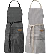DILLMAN Kitchen Cooking Adjustable Aprons - Men Women Bib Soft Chef Stripes Apron with 2 Pockets