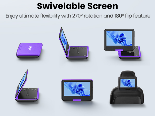 Portable DVD player swivels and mounts to car headrest for fun road trips