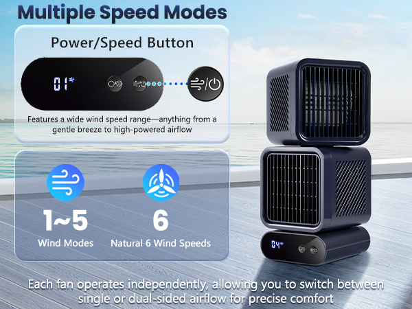 Nauttxon Dual-Head Desk Fan -Rechargeable Desktop Fan for Bedroom Office Home Desk Outdoor