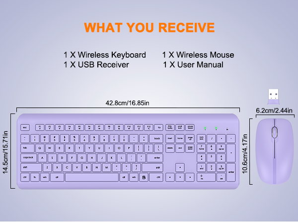 Wireless Keyboard and Mouse Combo, Full Size Silent Ergonomic Keyboard Mouse