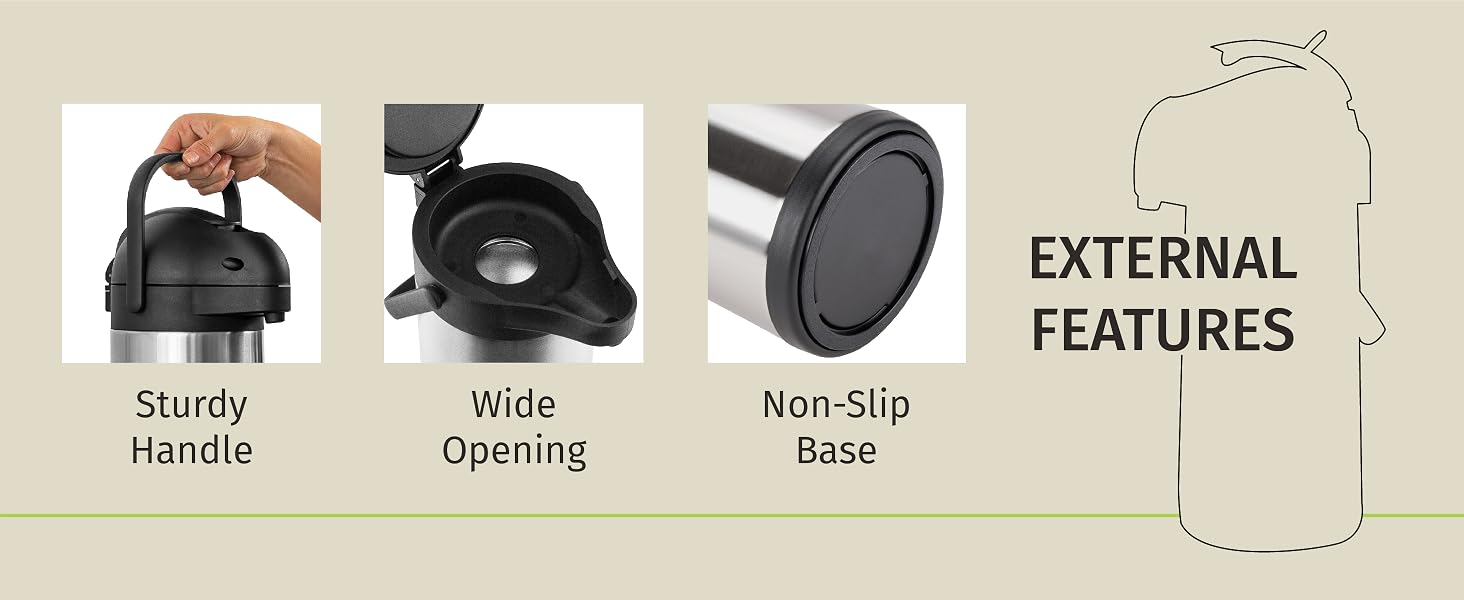 premium airpot coffee carafe non slip base handle condensation free