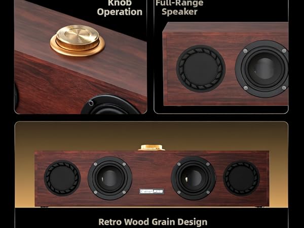 knob operation full range speaker retro wood grain design
