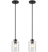 KLSS Black Pendant Lights Kitchen Island - Seeded Glass Pendant Light Fixture Multiple Stems Rods...