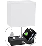 Table Lamp for Bedroom with Dual USB Ports, Kakanuo White Fully Dimmable Bedside Lamp with Phone ...
