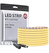 BTF-LIGHTING FCOB Ultra Thin 3mm Width COB LED Strip, UL Listed Warm White 2700K Super Narrow Uni...