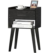 Lerliuo Black Nightstand, Bed Side Table with Drawer Open Shelf, Wood Nightstands, End Table with...