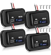 4PCS 12V/24V RV USB Outlet, Dual PD3.0 Type-C (USB C) & Quick Charge QC3.0 USB-A Port Panel Mount...