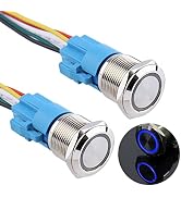 DMWD 2PCS 19MM Momentary Push Button Switch 12V-24V Ring Led 1NO 1NC Self-Reset ON/Off Waterproof...