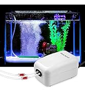 PULACO Corded Electric Ultra Quiet Aquarium Air Pump Dual Outlet, Fish Tank Aerator Pump with Acc...