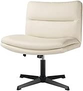 OFIKA Armless Office Desk Chair No Wheels,PU Leather Wide Office Chair,Criss Cross Legged Home Of...