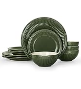 Famiware Garden Plates and Bowls Set, 12-Piece Dishes Set for 4, Scratch Resistant Kitchen Dishes...