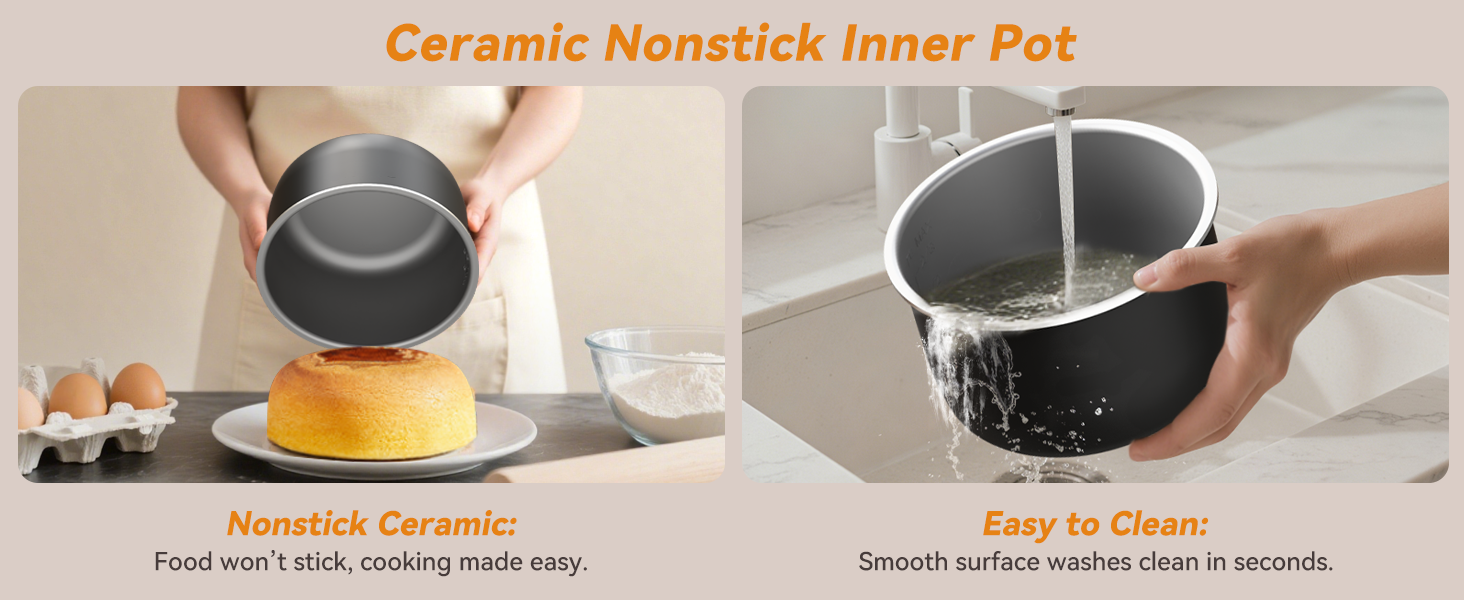 Cook with confidence using the easy-to-clean ceramic inner pot.