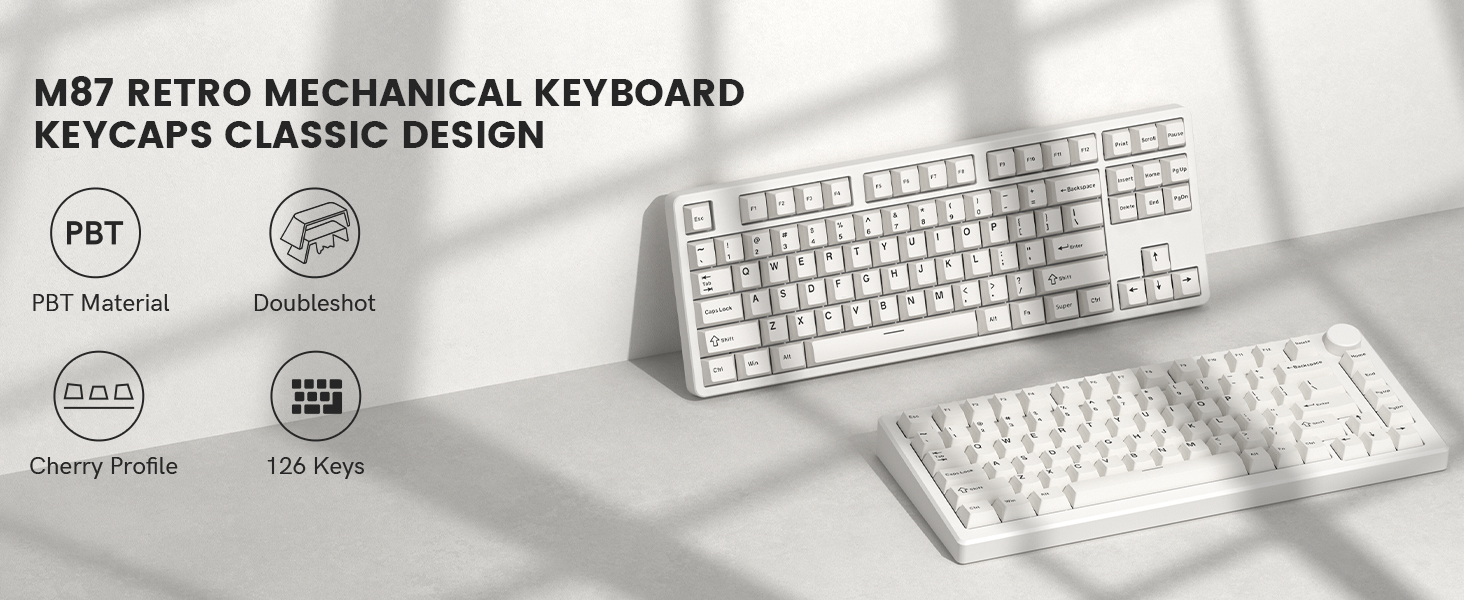 Double Shot PBT keycaps Set, Retro Milky White Keyboard caps,Cherry Profile Keycap 60 75 100 Percent