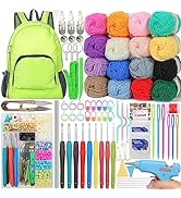 XSEINO Crochet Kit with Crochet Hooks Yarn Set - Premium Bundle Includes 16 Colors Big Crochet Ya...