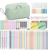 62PCS Aesthetic School Supplies with Cute Pencil Case, Pastel Highlighters Black Ink Gel Pens Mec...