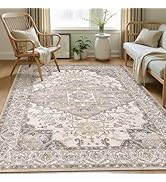 ELLIUNE 5x7 Washable Area Rugs for Living Room: Non Slip Vintage Brown Rug, Large Soft Stain Resi...