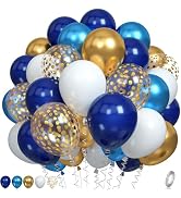 Navy Blue and Gold Balloons, Metallic Gold and Blue Balloons Blue and White Latex Balloons Gold C...