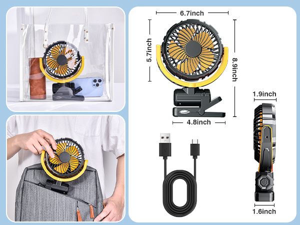 HIYJEN Car Fan 5V USB Small Clip on Sun Visor Fan for Front/Rear Seat