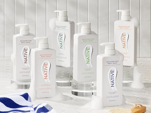 Native Moisturizing Body Wash collection with multiple fragrances and rich cleansing lather