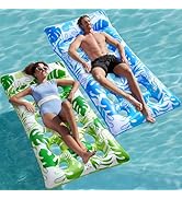 SLOOSH 2-Pack Inflatable Pool Floats Mat - XL Pool Floaties Adults Size with Headrest, Sun Tannin...