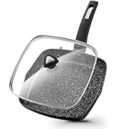 KOCH SYSTEME CS 9.5 Inch Nonstick Grill Pan for Stove Tops, Marble Coating Square Grill Skillet w...