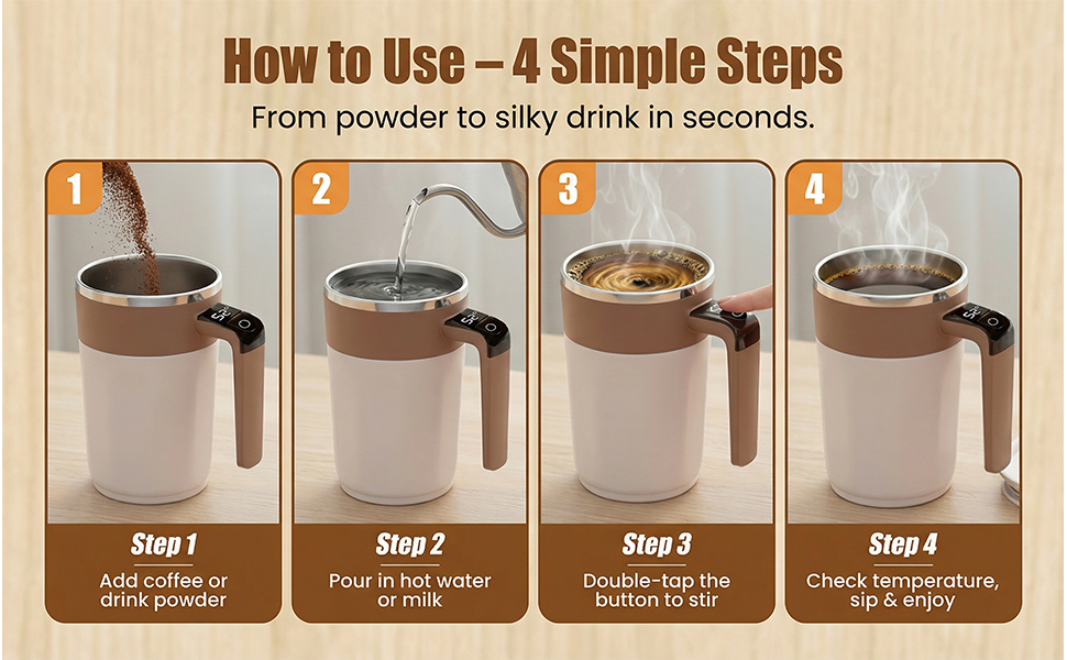Automatic Stirring Coffee Cup with Temperature Display