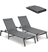 VEVOR 2 Pcs Chaise Lounge Chairs Outdoor, Aluminum Patio Lounge Chair with Adjustable 5-Position,...