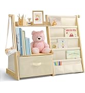 wooshwa Kids Bookshelf and Toy Organizer 2 in 1,Book Shelf for Kids Rooms with Movable Toy Bin,4 ...