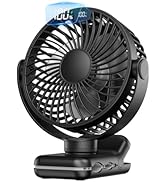 TOPK Portable Clip on Fan, 5000mAh Small Rechargeable Fan, Battery Operated, 4 Speeds, 720° Rotat...