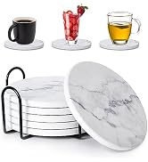 Absorbent Coasters for Drinks,Ceramic Coaster Set of 6 with Holder, Durable Cup Coaster for Coffe...